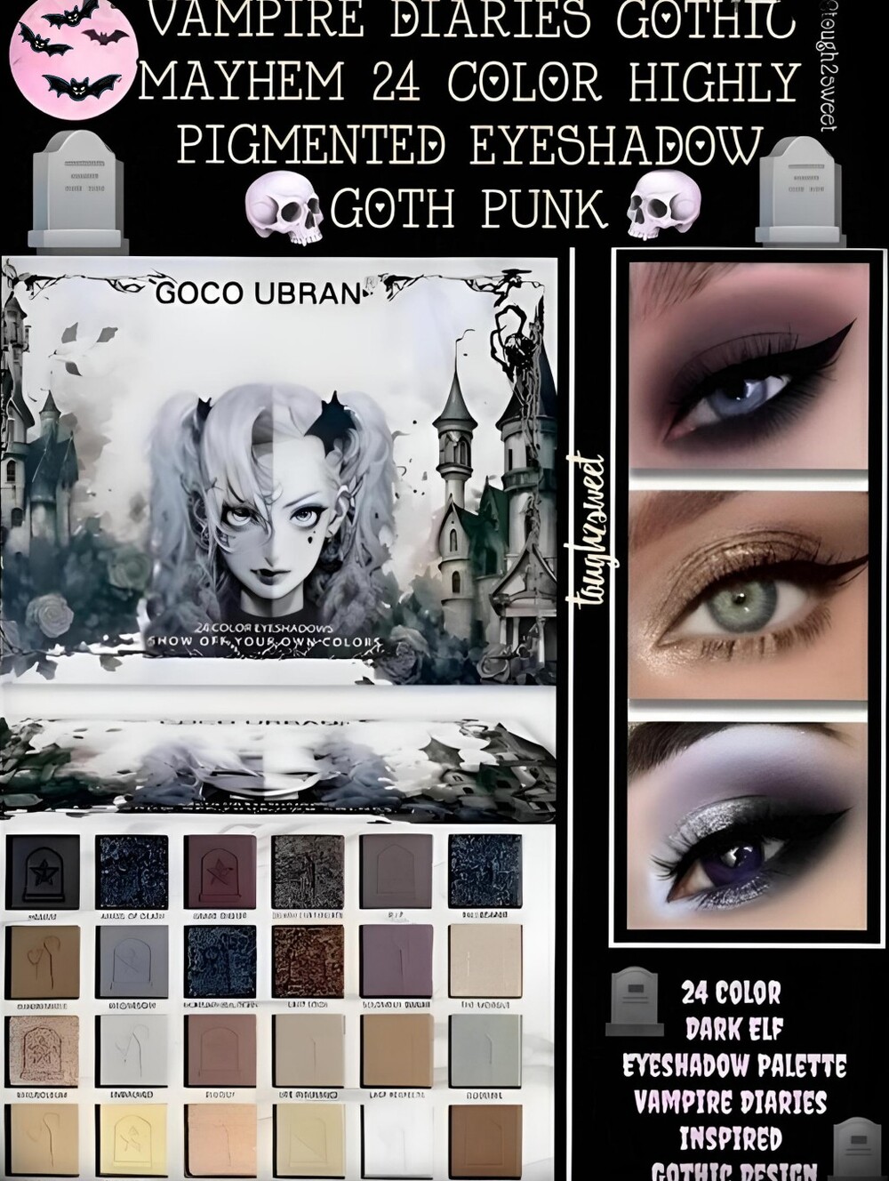 🆕️24 COLOR DARK ELF EYESHADOW PALETTE/VAMPIRE DIARIES INSPIRED GOTHIC DESIGN